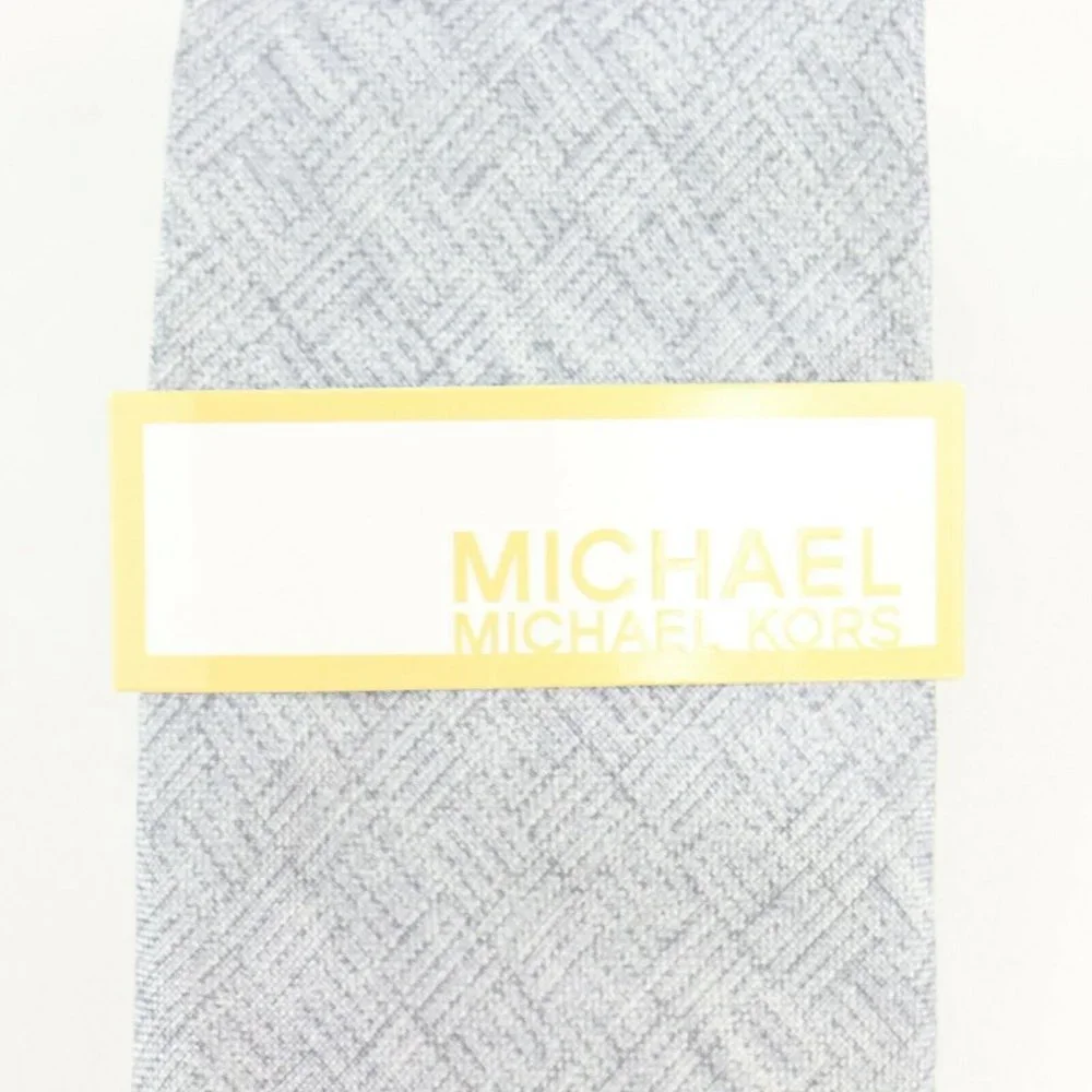 Michael Kors Necktie Mens One Size Light Grey New Silk Textured Weave‎ Tie